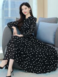 Casual Dresses 2023 Black Floral Chiffon Long Sleeve Boho Vintage Women Clothing Evening Dress Spring Fashion Elegant Party Midi