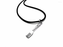 Pendant Necklaces Vintage Spoon Fork Necklace Simple Kitchen Tool Instrument Charm Leather Rope For Mom Gift Jewelry