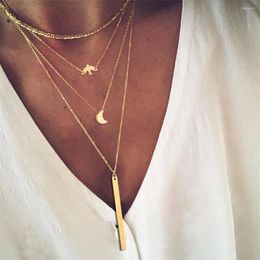 Pendant Necklaces MinaMaMa Multilayer Stainless Steel Moon For Women Three Layer Vertical Bar Choker Jewellery