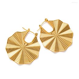 Hoop Earrings Uworld Charm Fan 18K Gold Plated Stainless Steel Hyperbolic Fashion Big Stud Trendy Personality Jewellery Women