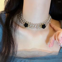 Chains Unique Black Sexy Flower Chain Necklace Fashion Personality Sweet Cool Tide Clavicle