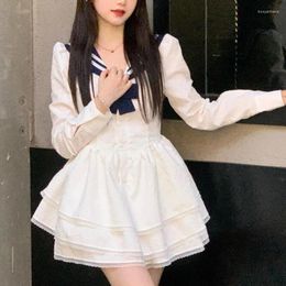 Casual Dresses Sweet Design Navy Wind Princess Dress Female Autumn/Winter Long Sleeve Puffy Mini Skirt Q58