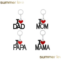 Key Rings Fashion Family Dad Mom Keychain Accessories Letter Red Heart Love Chains Jewellery For Mother Father Valentine S Gift I Drop Dh6Na