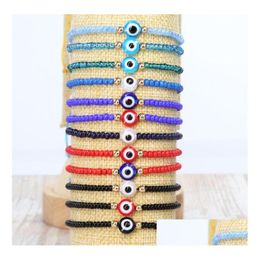 Beaded Turkish Eye Strands Bracelets Blue Evil Eyes Lucky Couple Bracelet For Women Colorf Crystal Bead Rope Chain Woven Jewelry Dro Dhzmy