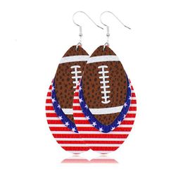 Charm New Fashion Independence Day Women Dangle Earrings Jewelry Gifts Baseball Football Softball Sport Pu Leather American Flag Dro Dhkus