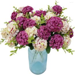 Decorative Flowers Home Table Decor Artificial Bouquet Hydrangea Wedding Decoration Silk Peony Bridal Hand Flower Roses Fake