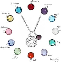 Pendant Necklaces Selling Love Heart Necklace Stainless Steel Charm Colorf 12 Birthstone For Women Crystal Jewelery Mothers Day Drop Dh0Xl