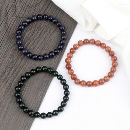 Strand Charm 3 Style Shiny Beads Bracelet 8MM Natural Stone Elastic Rope Bracelets For Women Men Couple Handmade Bangles Jewellery Gift