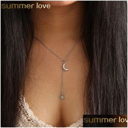 Pendant Necklaces Bohemian Moon Star Crystal Necklace Vintage Mtilayer Ladies Sun Fashion Wholesale Sweet Summer Jewelry Drop Delive Dhvaj
