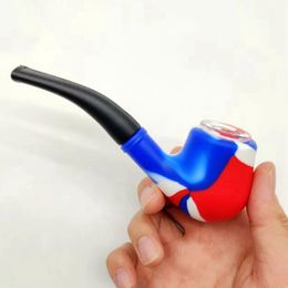 Latest Colourful Retro Silicone Pipes Portable Removable Dry Herb Tobacco Glass Philtre Nineholes Screen Bowl Handpipes Hand Smoking Tube Cigarette Holder