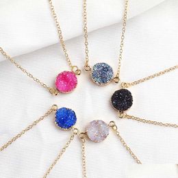 Pendant Necklaces Design Resin Stone Druzy 5 Colours Gold Plated Geometry Necklace For Elegant Women Girls Fashion Jewellery Drop Deliv Dhq6J