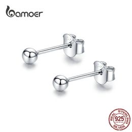 bamoer 925 Sterling Silver small Ball Sleeping Stud Earrings for Women Original Design Fine Jewellery Bijoux Brincos SCE581