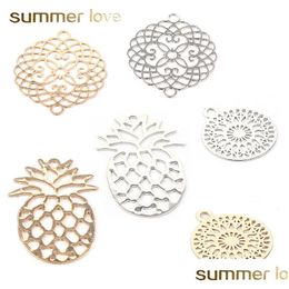 Charms Fashion Hollow Pineapple Dreamcatcher Gold Sier Round Fit Diy Bracelet Bangles Necklace Alloy Charm Jewelry Drop Delivery Fin Dhvbg