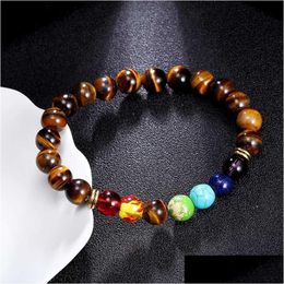 Beaded Natural Stone Tiger Eye 7 Chakra Bracelets Bangles Yoga Nce Beads Buddha Prayer Elastic Bracelet Men Women Jewellery Gift Drop D Dhaku