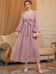 Casual Dresses TOLEEN Women Elegant Maxi 2023 Autumn Luxury Flare Sleeve Belt Muslim Turkish African Evening Party Robe Vestidos