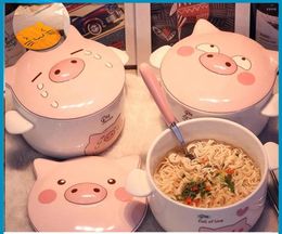 Bowls Ramen Rice Bowl Cute Kawaii Cartoon Pig Instant Noodle Fruit Salad Soup Mug Tableware Kitchen Accessories