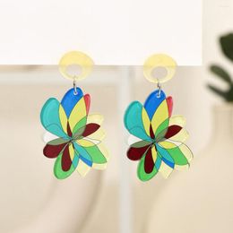 Dangle Earrings For Women Plant Printing Drop Fashion Acrylic Colorful Flower Women's Earring Frosted Resin Jewelry