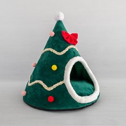 Cat Beds & Furniture Pet Christmas Decor House Dog Bed Warm Kitten Cave Sleeping Mat Soft Cozy Foldable Cats Nest Tent For