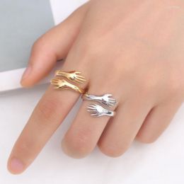 Cluster Rings Resizable Trendy Silver Ring Good-looking Gold Plated Hands Hug Shaped Jewellery Loop Gift For Men Women Girl Kofo