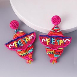 Dangle Earrings Lady Handmade Seed Beads Woven Fiesta Sombrero Hat Colorful Letter Bead Drop Festival Party Jewelry