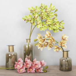 Decorative Flowers 3D Printed Feel Cymbidium Home Decoration Vases Modern Simulation Printing Wedding Layout Holding Room Decor Branche