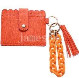 Chunky Chain Link Wristlet Keychain Bracelet Wallet for Women Acrylic Bangle Car Key Rings with Tassel Bangle Card Holder DF129