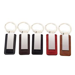 Keychains Lanyards Leather Stainless Steel Car Keychain Lage Decoration Key Chain Diy Keyring Pendant 5 Colours Drop Delivery Fashi Dhife