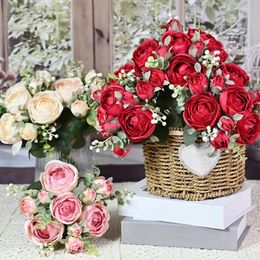 Decorative Flowers Long Lasting Pretty Delicate Fake Rose Flower Bouquet Eco-friendly Artificial Realistic Living Room Supply