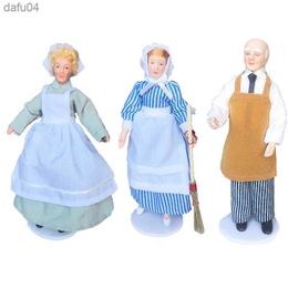 Dolls Dollhouse Miniature Mini Dolls With Stand For 1/12 Doll House Accessories Housemaid Chef Old Man Servant Mould Toys For Children L230522