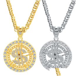 Pendant Necklaces Creative Dollar Necklace Personalized Diamond Studded Rotating Metal Hip Hop Jewelry Accessories Drop Delivery Pend Dh9Md