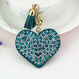 Key Rings Cute Heart Shaped All Water Diamond Crystal Car Keychain Female Keyholder Ring Pack 5-Color Jewelry Gift G230526