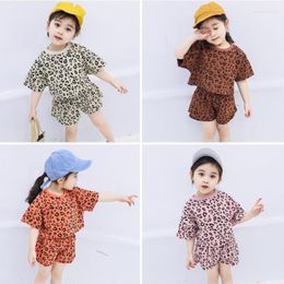 Clothing Sets Leopard Print T-shirt Shorts 2 Piece Baby Girls Set Outfit Children Toddler Girl Summer Clothes Kids Suit JW7366
