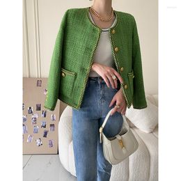 Women's Jackets 30% WOOL French Temperament Green Short Tweed Coat Design Sense Korea Version Spring Autumn Women Jacket Tops