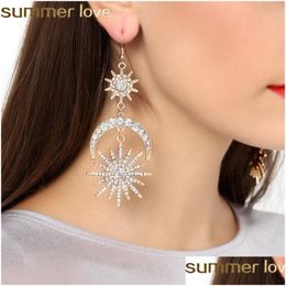 Dangle Chandelier Big Luxury Sun Moon Star Earrings Rhinestone New Designer For Women Jewellery Golden Boho Vintage Statement Drop De Dh1Fi