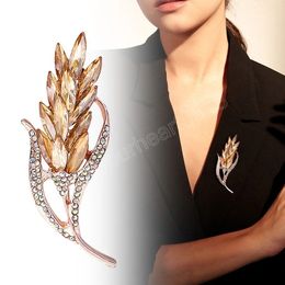 Luxury Crystal Wheat Ear Brooch Shiny Rhinestone Brooches Scarf Buckle Collar Pins Clothing Accessories Women Men Party Jewellery