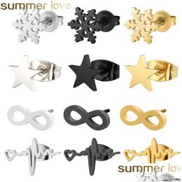 Stud Stainless Steel Earring For Women Man Snow Star 8 Figure Gold And Sier Colour Lovers Engagement Jewellery Drop Delivery Earrings Dh4P6