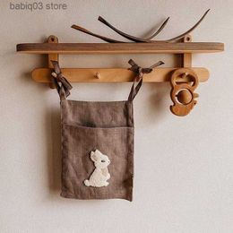 Diaper Bags Bedside Storage Bag Embroidery Rabbit linen Baby Crib Organizer Hanging Bag for Baby Essentials Bed Hanging Diaper Toy Tissue T230526