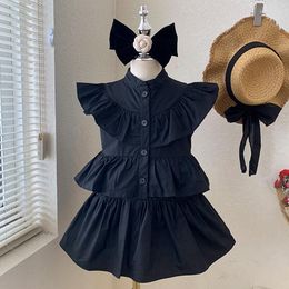 Girl Dresses Senior Sense Black Girls Summer 2023 Korean Sleeve Solid Colour Layered Type Cake Dress Toddler Children Clothing