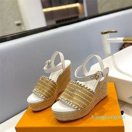 Designer Tribute Woven Espadrille Sandals wedge Patform pumps heels 10cm women's luxury designers Leather outsole Evening Casual Party Beach shoes factory footwe