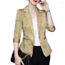 Women's Suits Printing Blazer Women's Spring And Summer Thin Jacket Three-Quarter Sleeve Business Wear Coat Ladies Slim Suit Top Fashion