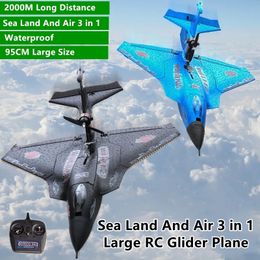 Electric/RC Aircraft Sea Land And Air 3 in 1 Large RC Glider Plane 95CM 2.4G 2000M Waterproof Brushless Power Drop Resistant Remote Control Aircraft 230525