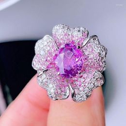 Cluster Rings HJY GUILD Pink Sapphire Ring Real Pure 18K Natural Gemstones 3.21ct Diamonds Stone Female