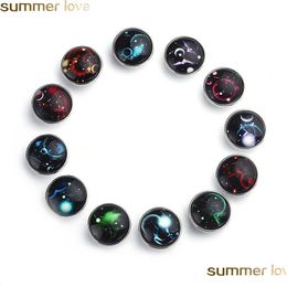 Charms 20 Mm Size 10 Pcs/ Lot Snap Jewellery Luminous 12 Constellations Zodiac Print Glass Buttons For Bracelet Bangle Necklace Diy Dr Dhydl