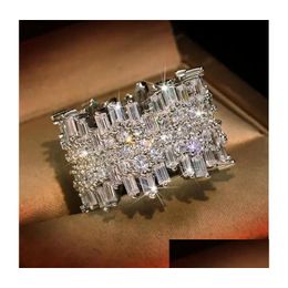 Wedding Rings Sparkling Luxury Jewellery 925 Sterling Sier Fl Princess Cut White Topaz Cz Diamond Gemstones Party Women Band Ring Drop Dhr6T