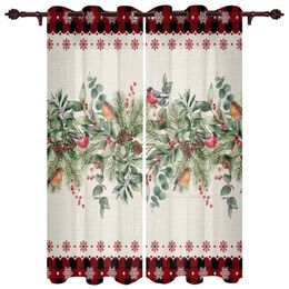 Curtain Christmas Eucalyptus Berries Robin Window Curtains For Living Room Bedroom Luxury Modern Kitchen Fabric Drapes