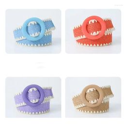 Belts Fashionable Women Braided Summer Beach Belt Round Buckle Candy Color PP Grass Waistband Splicing Wool Becorative Skirt B