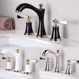 Bathroom Sink Faucets Basin Total Brass Black And Gold 3 Hole Double Handle Cold Waterfall Faucet Water Tap