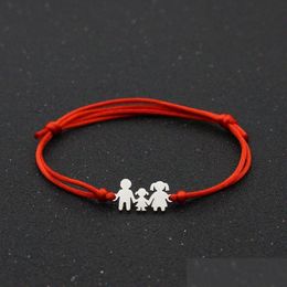 Charm Bracelets Lucky Red String Bracelet Braided Adjustable Stainless Steel For Family Dad Mom Daughter Jewellery Child Gift Drop Deli Dhq9U