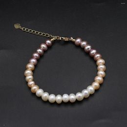 Link Bracelets 7-8mm Natural Freshwater Pearl White Purple Bracelet For Women Cuff Bangles Wrap Beads Jewellery