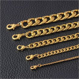 Charm Bracelets M11Mm Stainless Steel Link Bangle Gold Sier Black Mens Bracelet Jewellery Drop Delivery Dhzzj